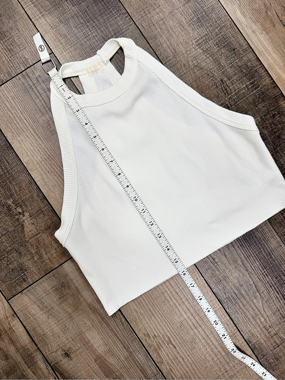 White Ribbed Cropped Racerback Tank - Picture 3 of 5